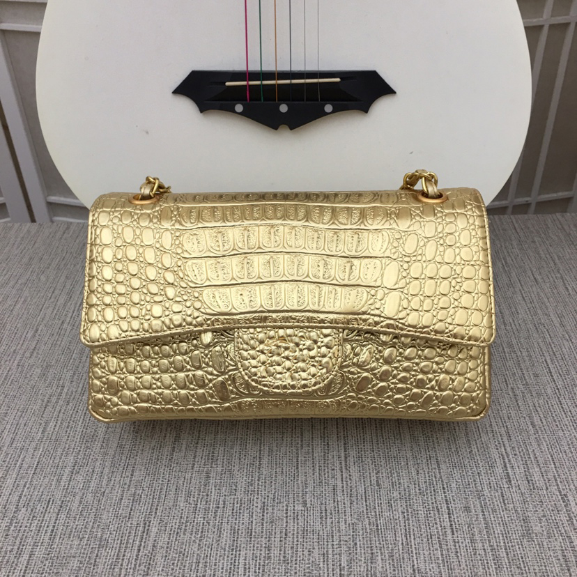Designer Luxury One Shoulder Bag Tote Gold Chain Top Leather Print 1112