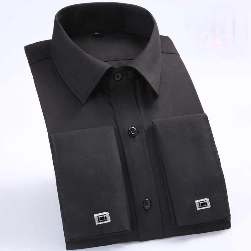 Mens Casual Shirts Quality Gentle Formal Mens French Cuff Dress Shirt Men Long Sleeve Solid Striped Style Mens Shirts Cufflink Include Plus Size 23011