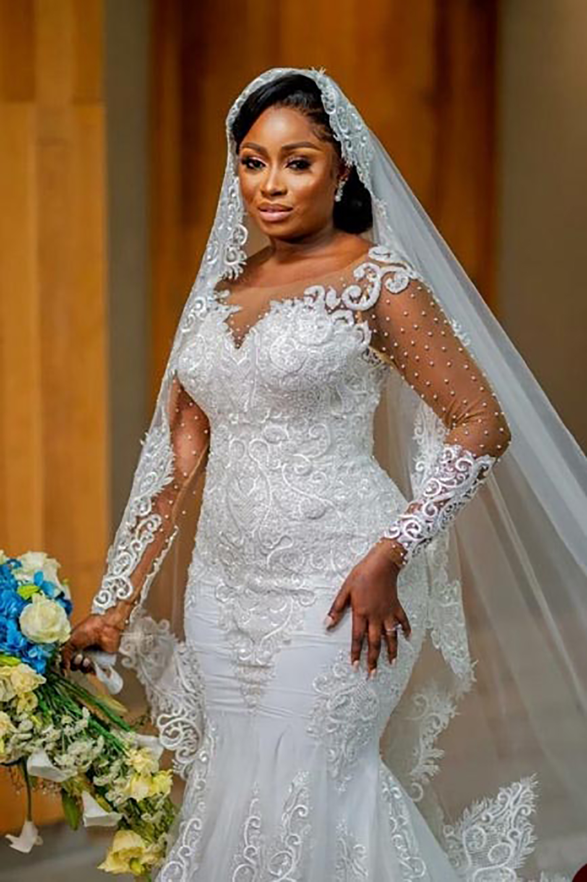 Plus Size Mermaid Wedding Dress Sheer Neck 3D Lace Appliques Pearls Wedding Gowns Custom Made Sexy Illusion Bridal Dresses