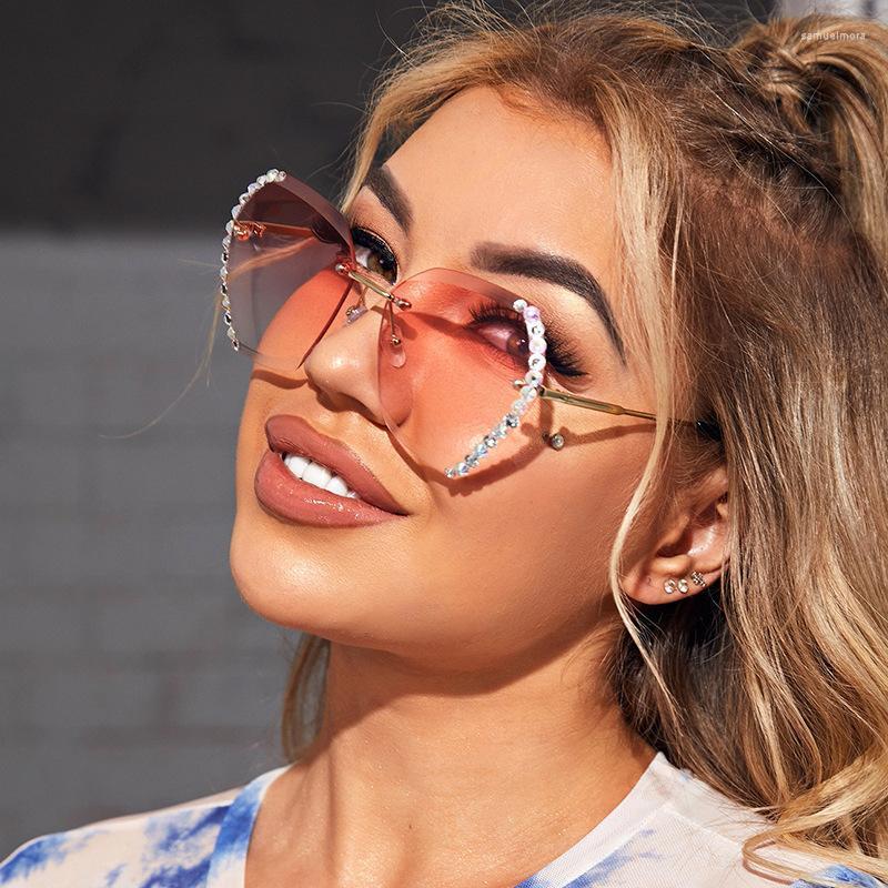 Sunglasses Rhinestone Women 2023 Diamond Luxury Designer Vintage Rimless Shades For FemaleSunglasses Samu22
