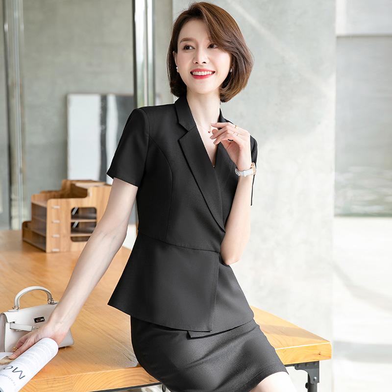 Two Piece Dress White Blazer Women Business Suits Skirt And Jacket Sets Office Ladies Work Wear Clothes Short SleeveTwo