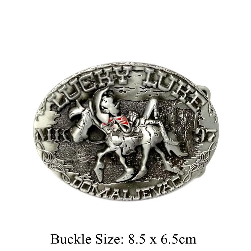 Belts Western Cowboy Riding Horse Lucky Luke Metal Buckle Casual Men Black PU Leather Fashion Accessories For Boy Male Gifts
