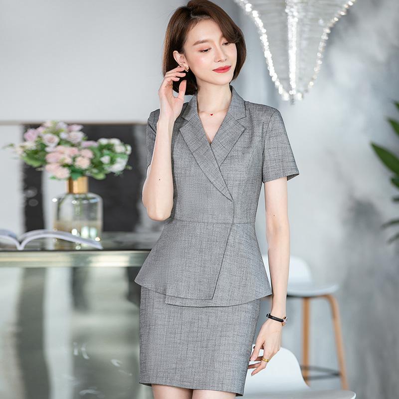 Two Piece Dress White Blazer Women Business Suits Skirt And Jacket Sets Office Ladies Work Wear Clothes Short SleeveTwo
