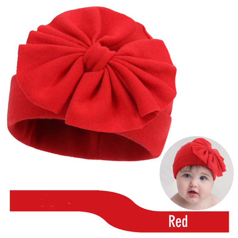 Caps & Hats Oversized Large Bow Bonnet for Baby Headwear Newborn Bowknot Turban Hat Cute Cotton Solid Hairbow Beanie Bunny Hat Infant Hats