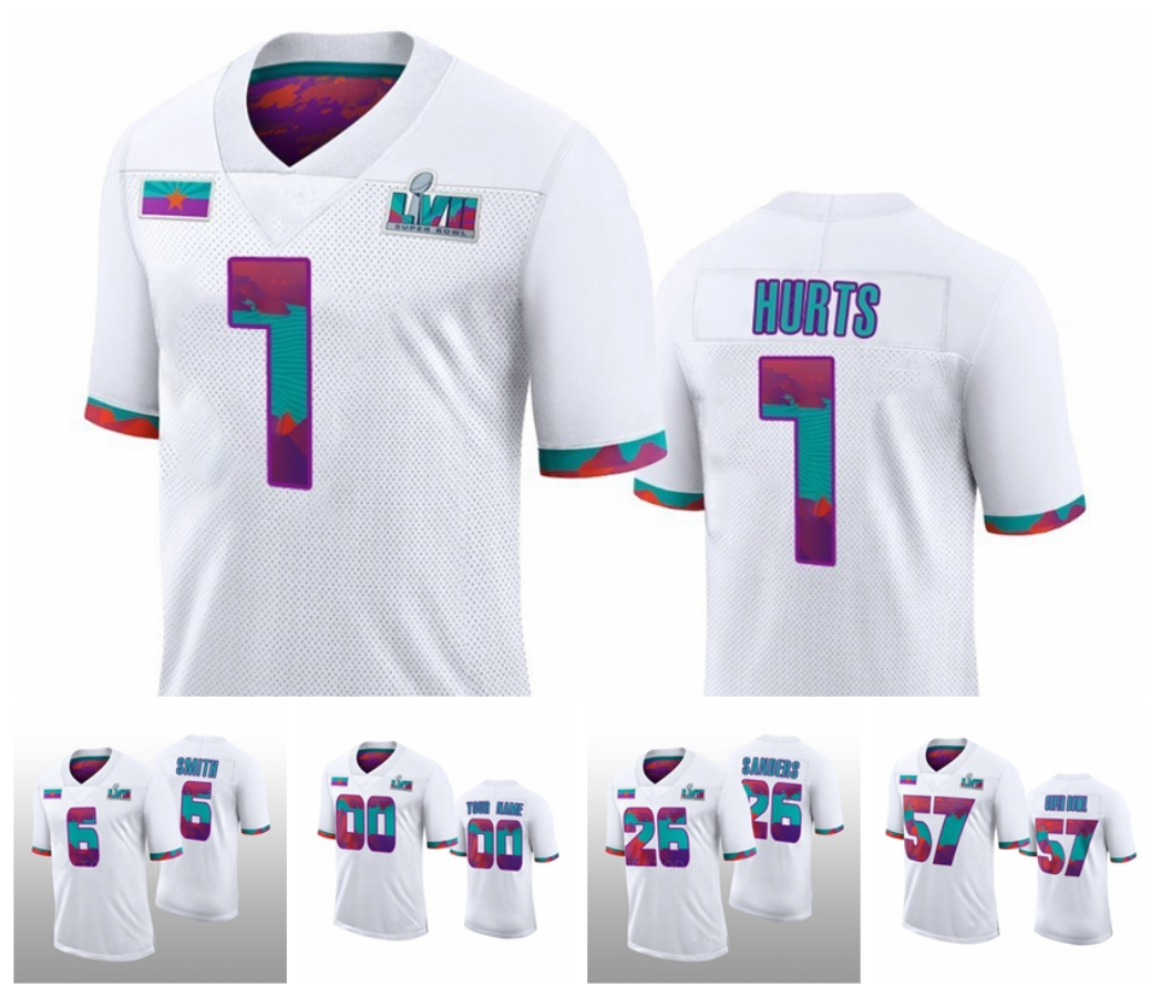 2023 Philadelphia''Eagles''Men DeVonta Smith #6 Miles Sanders #26 Jalen Hurts #1''Super''Bowl''White LVII football Jersey
2023 Philadelphia''Eagles''Men DeVonta Smith #6 Miles Sanders #26 Jalen Hurts #1''Super''Bowl''White LVII football Jersey