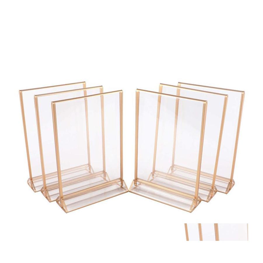 Party Decoration Gold Double Sided Picture Frames Acrylic Sign Holders Vertical Po Stand For Table Numbers Wedding Cards Pressed Flo Dhtko
Party Decoration Gold Double Sided Picture Frames Acrylic Sign Holders Vertical Po Stand For Table Numbers Wedding Cards Pressed Flo Dhtko