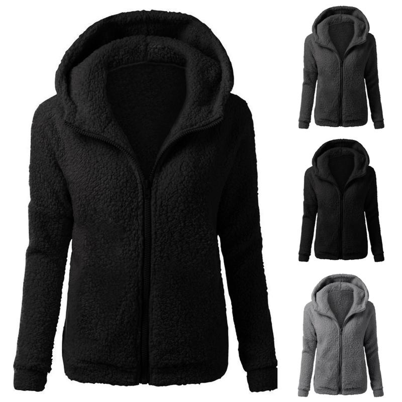Women's Jackets Women Hooded Harajuku Hoodies Female Hoodie Sweatshirts Coat Winter Warm Wool Zipper Jacket Cotton Tops Outwear Woman Clothe
