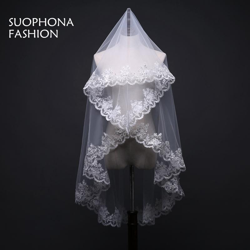 Bridal Veils Arrival Lace Edge Veil White With Comb Wedding Accessories Bride Velo De Novia