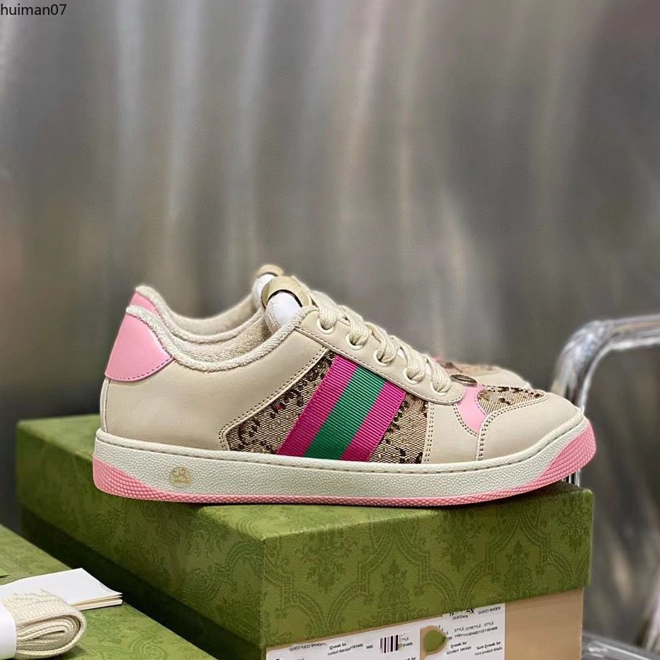 Lovelight Screener sneakers crystal ladies sneaker shoes Webbing Sneakers Designer Stripe Fashion Dirty Leather Lace-up Tennis Shoe Fabric for women hm7a0006