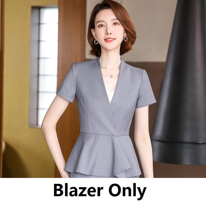 Two Piece Dress Ladies Grey Blazer Women Business Suits Skirt And Jacket Sets Short Sleeve Summer Work Clothes Office Uniform StylesTwo