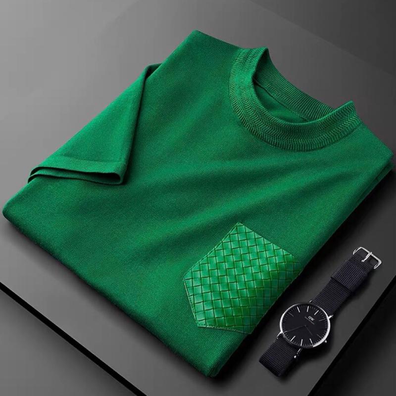 Men's T Shirts Summer European High-end Round Neck Knitted T-shirt Short Sleeve Trend Woven Pocket Half Casual MenMen's, White
Men's T Shirts Summer European High-end Round Neck Knitted T-shirt Short Sleeve Trend Woven Pocket Half Casual MenMen's, White