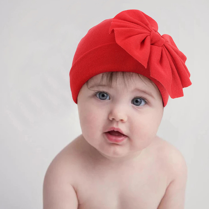 Caps & Hats Oversized Large Bow Bonnet for Baby Headwear Newborn Bowknot Turban Hat Cute Cotton Solid Hairbow Beanie Bunny Hat Infant Hats