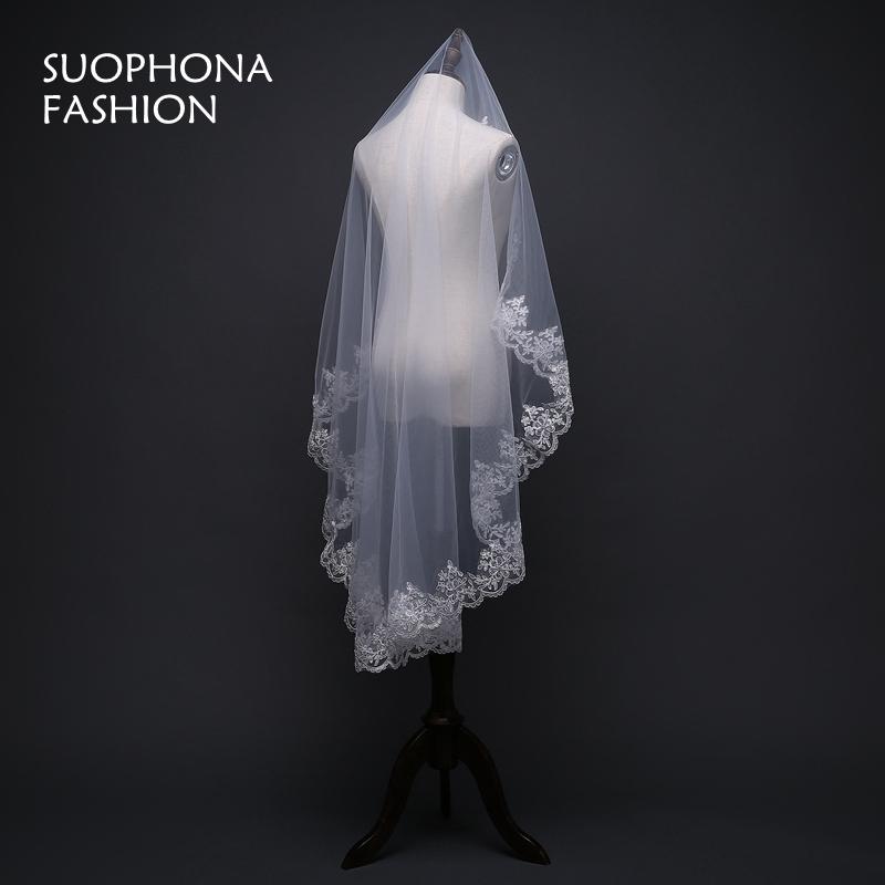 Bridal Veils Arrival Lace Edge Veil White With Comb Wedding Accessories Bride Velo De Novia