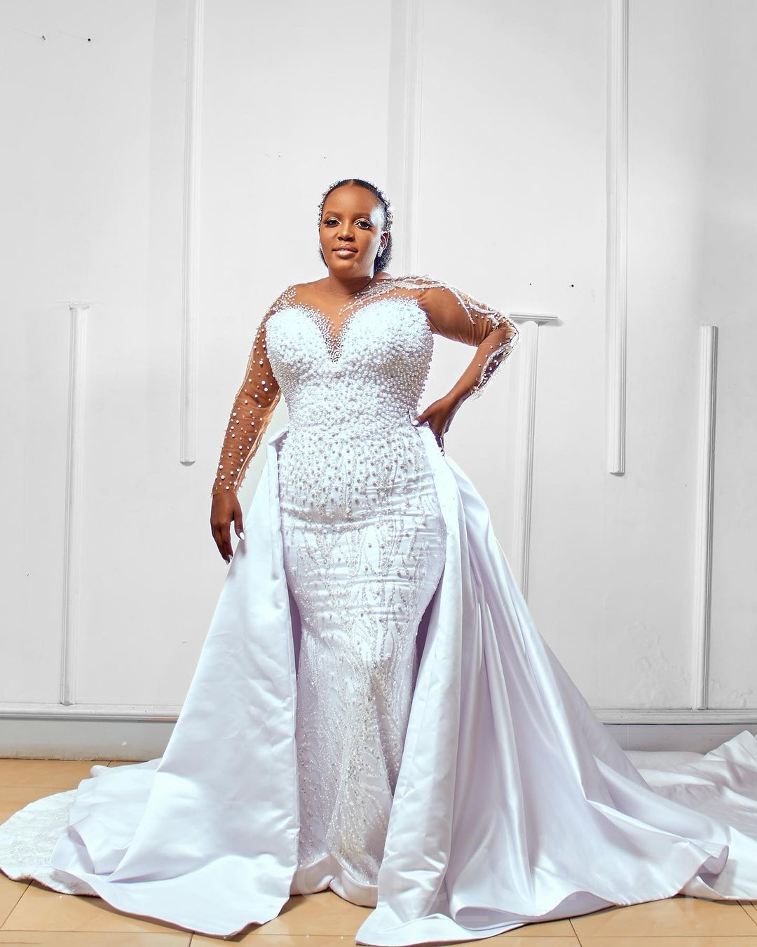 2023 Arabic Aso Ebi Luxurious Mermaid Wedding Dress Pearls Sequined Lace Satin Bridal Gowns Dresses ZJ609