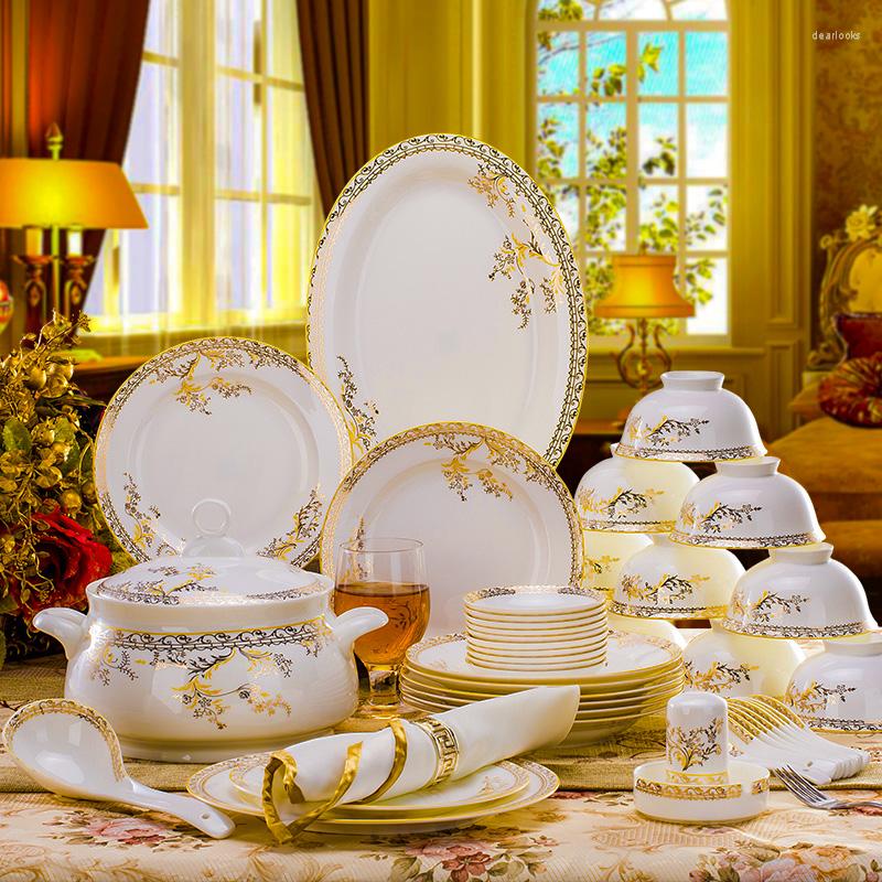 Dinnerware Sets Set Dishes Bone China Combination Tableware Plates Ceramic Dinner Service X2501071
