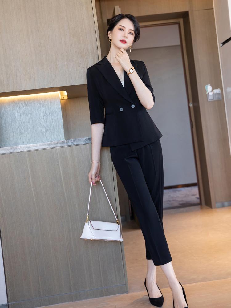 Two Piece Dress Summer White Blazer Women Business Suits Skirt And Jacket Sets Half Sleeve Ladies Work Wear Office Uniform Styles OLTwo