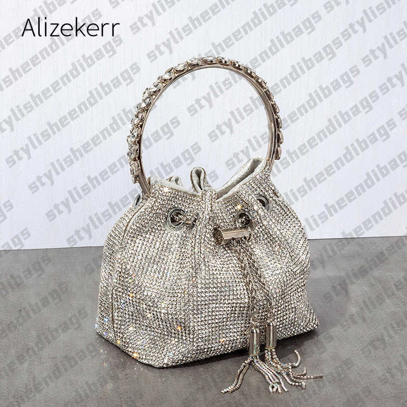 stylisheendibags Clutch Bags Diamonds Tassel Evening Clutch Bag Women Luxury Designer Chain Metal Ring Handle Shiny Crystal Bucket Purse 0125/23
