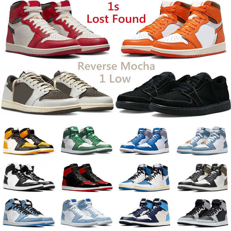 travis scotts 1 dress Shoes Men Women 1s Low Black Phantom Reverse Mocha Lost Found Starfish Taxi Bred Patent Mens Trainer Sports