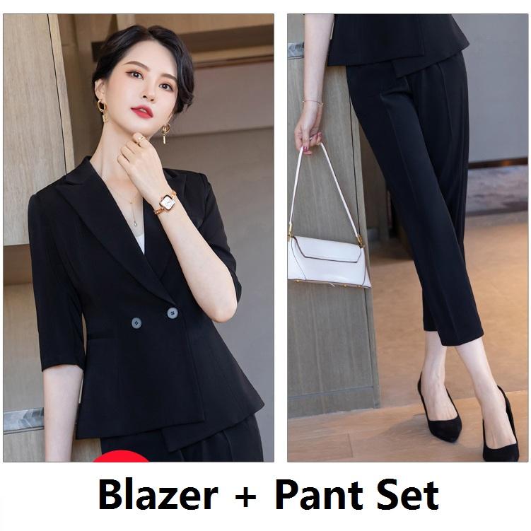 Two Piece Dress Summer White Blazer Women Business Suits Skirt And Jacket Sets Half Sleeve Ladies Work Wear Office Uniform Styles OLTwo