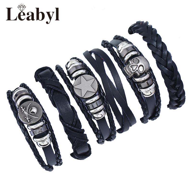 Tennis Bracelets Leabyl Retro Classic Skull Star Bead Leather Wrap Vintage Men's Bracelet Set Black Braided Cowhide Strap Punk
Tennis Bracelets Leabyl Retro Classic Skull Star Bead Leather Wrap Vintage Men's Bracelet Set Black Braided Cowhide Strap Punk