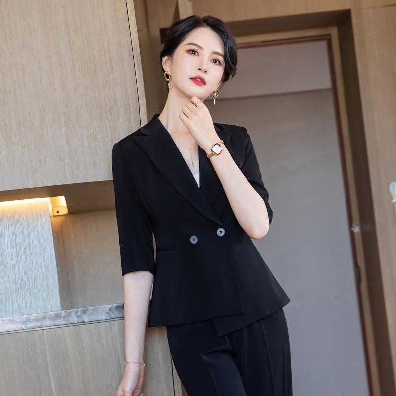 Two Piece Dress Summer White Blazer Women Business Suits Skirt And Jacket Sets Half Sleeve Ladies Work Wear Office Uniform Styles OLTwo