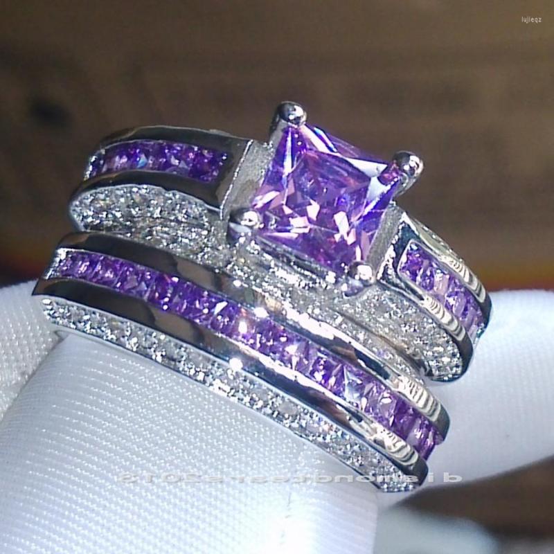 Wedding Rings Professional Wholesale Size 5-10 Luxury Trendy 10kt White Gold Filled Purple CZ Simulated Stones Ring Gift Set
Wedding Rings Professional Wholesale Size 5-10 Luxury Trendy 10kt White Gold Filled Purple CZ Simulated Stones Ring Gift Set