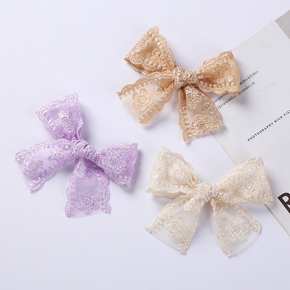 Lace Solid Color Ribbon Bows Hair Clip For Kids Girls Hollow Bowknot Barrettes Hair Pins Baby Headwear Hair Accessories 1459