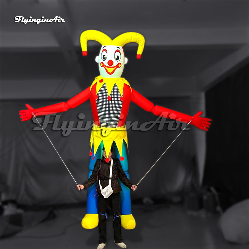 Walking Inflatable Joker Puppet Funny Cartoon Clown Props Parade Performance Blow Up Jester Suit For Carnival Stage Show