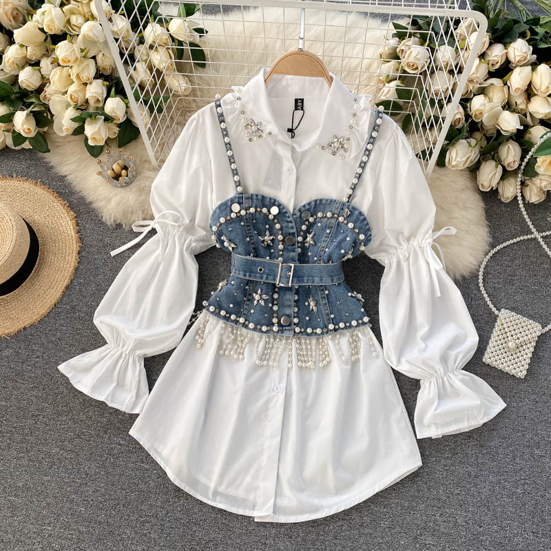 ummer 2023 New Blouse Women's Diamond Beaded Puff Sleeve Blusa Top Tassel Pearl Sling Waistcoat Two-piece Sets Stacking Shirt, Black
ummer 2023 New Blouse Women's Diamond Beaded Puff Sleeve Blusa Top Tassel Pearl Sling Waistcoat Two-piece Sets Stacking Shirt, Black