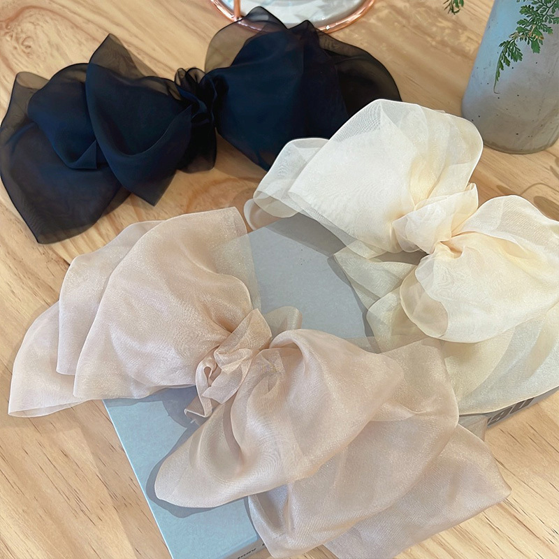 Korea Sweet Mesh Tulle Big Ribbon Bow Hair Claw Clips for Girls White Black Bowknot Hair Clamp Hairpin Headdress Accessories Shark Clip 1480