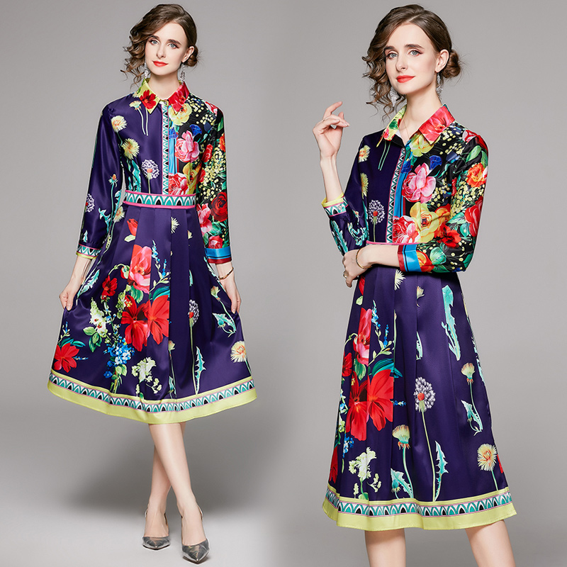 2023 Fashion Designer Floral Dress for Woman Long Sleeve Spring Autumn Runway Print Girl Blue Slim A-Line Frocks Office Ladies Lapel Button Shirt Pleated Midi Dresses
2023 Fashion Designer Floral Dress for Woman Long Sleeve Spring Autumn Runway Print Girl Blue Slim A-Line Frocks Office Ladies Lapel Button Shirt Pleated Midi Dresses