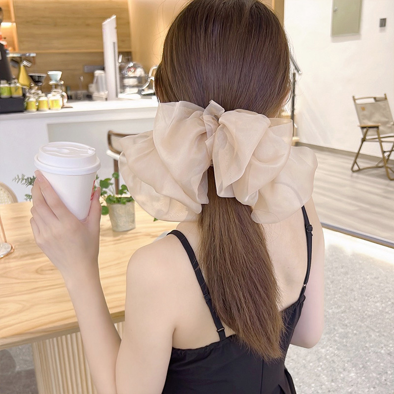 Korea Sweet Mesh Tulle Big Ribbon Bow Hair Claw Clips for Girls White Black Bowknot Hair Clamp Hairpin Headdress Accessories Shark Clip 1480