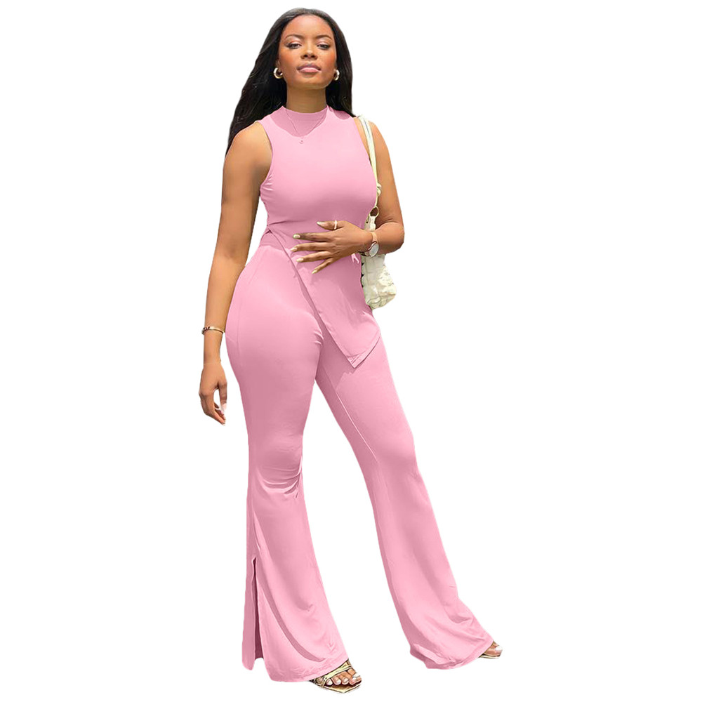 2023 Spring Women Designer Tracksuits Active Outfits Sleeveless Pullover shirt and Flare pants Two Piece Sets Sportswear Casual sports suits Solid Swe