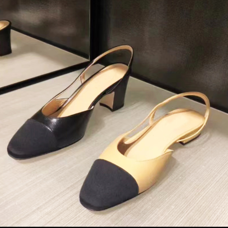 Summer Beach Sandals designer shoes Casual fashion 100% leather shoes Belt buckle Thick heel Heels Baotou lady Flat Work Women Dress SHoes Large size 35-40-41-42 With box