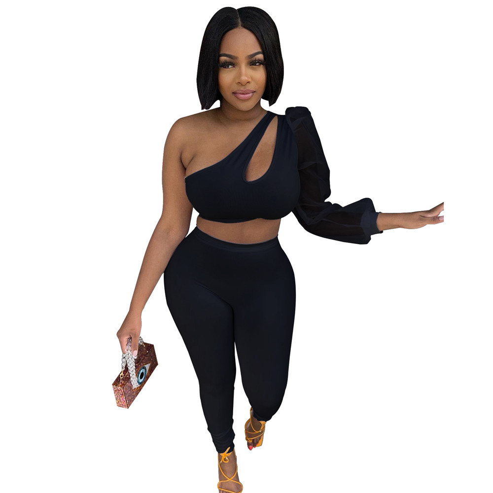 Designer Spring Two Piece Sets Women Tracksuits Summer outfits Autumn Clothes Sexy One Sleeve Crop Top and Pants Matching Sets Solid Sportswear 8332