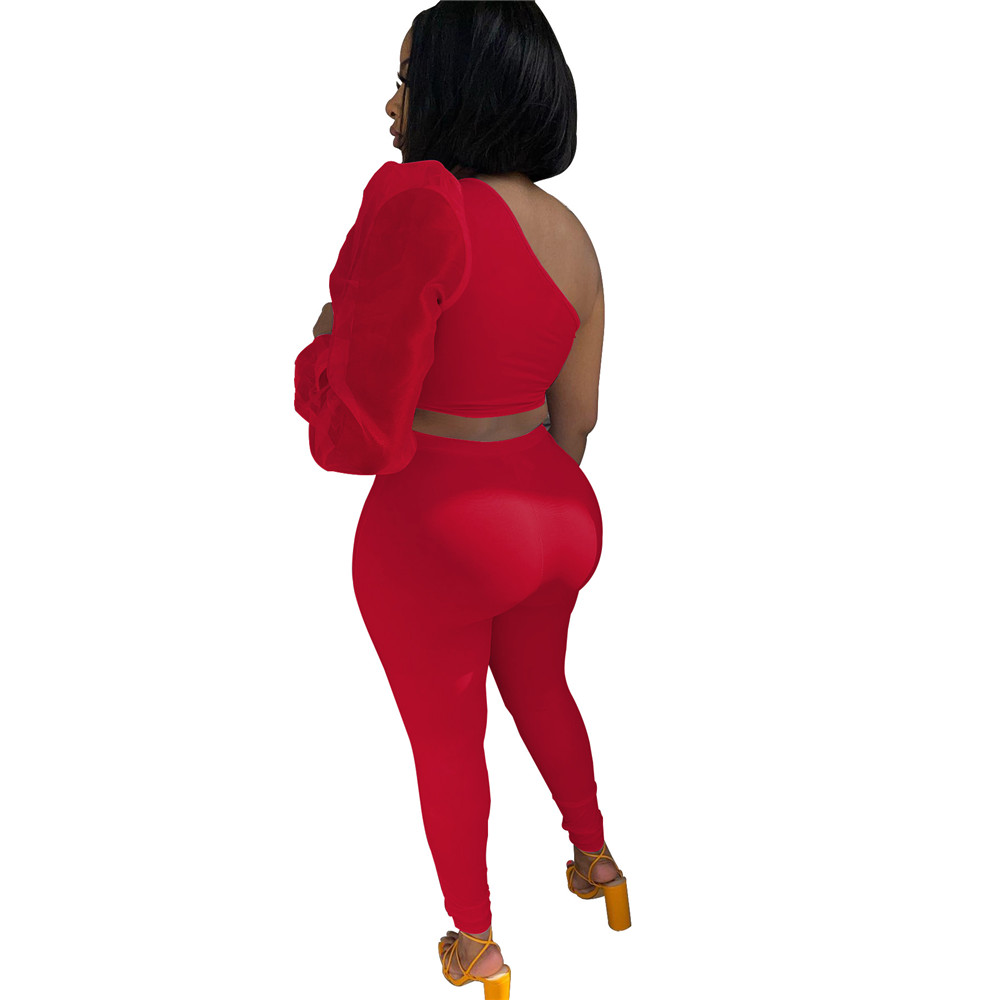 Designer Spring Two Piece Sets Women Tracksuits Summer outfits Autumn Clothes Sexy One Sleeve Crop Top and Pants Matching Sets Solid Sportswear 8332