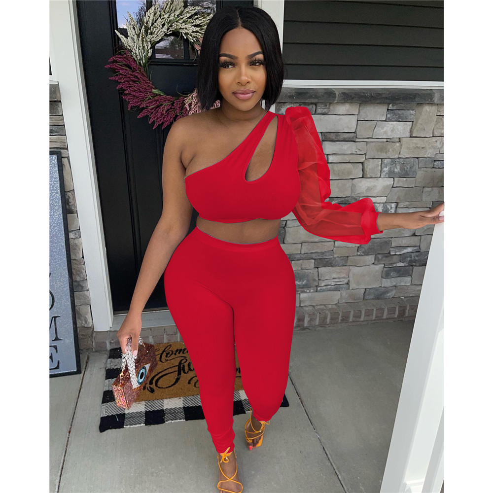 Designer Spring Two Piece Sets Women Tracksuits Summer outfits Autumn Clothes Sexy One Sleeve Crop Top and Pants Matching Sets Solid Sportswear 8332