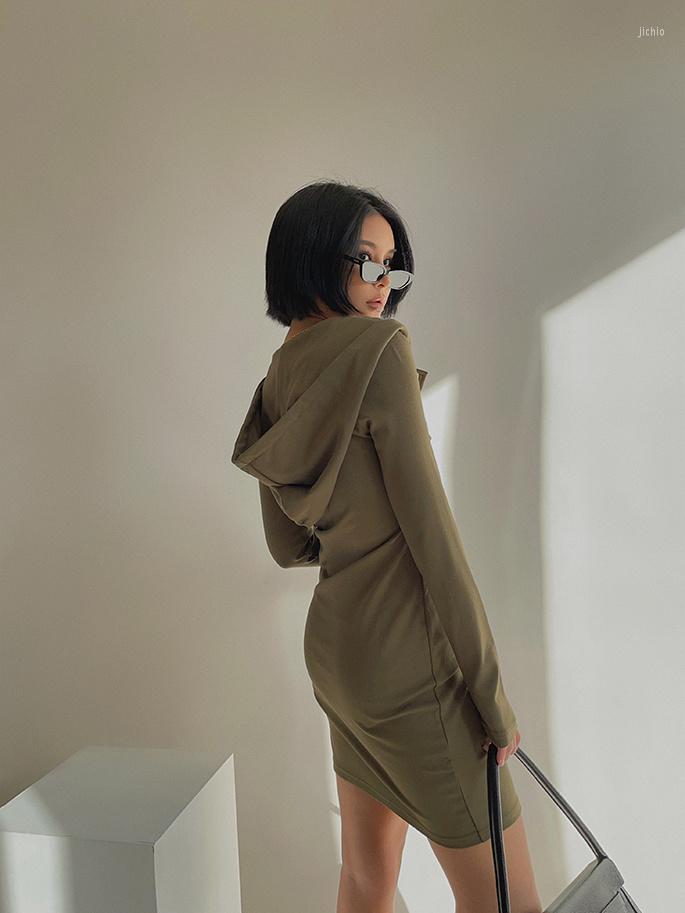 Casual Dresses Long Woman Sexy Hooded Sleeve Zipper Dress High Waist Sweatshirt Hoodies Mini Sportswear Spring Clothes