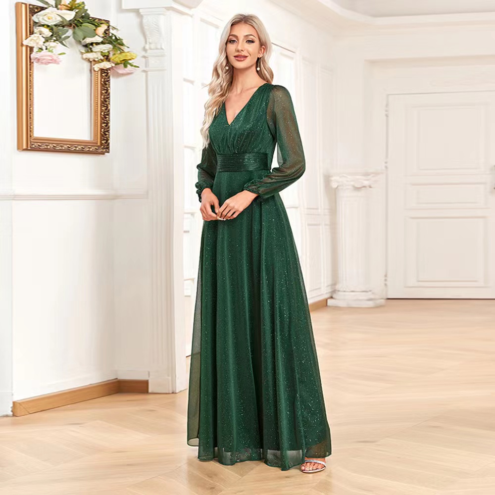 Elegant Green Mother Of The Bride Jewel Neck Long Sleeve Lace Appliques Beaded Sequined Prom Dress Formal Evening Dresses Arabic Dubai Females Robe De