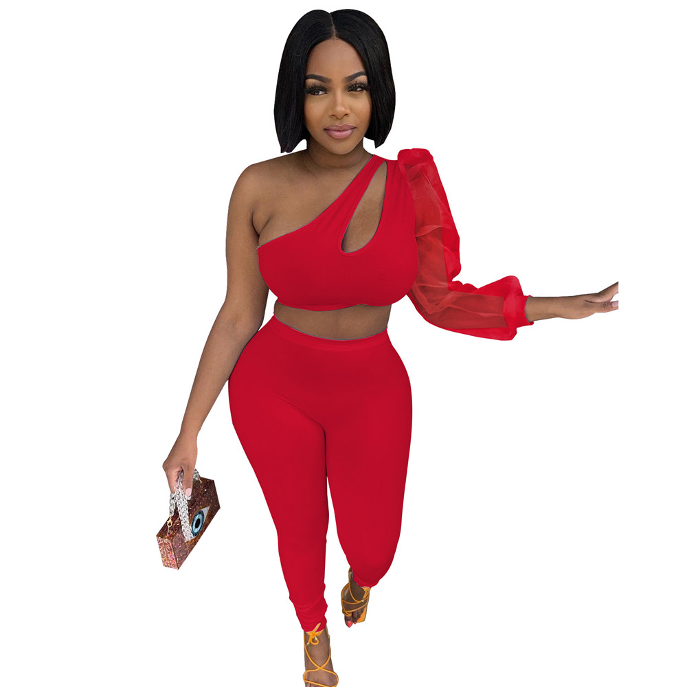 Designer Spring Two Piece Sets Women Tracksuits Summer outfits Autumn Clothes Sexy One Sleeve Crop Top and Pants Matching Sets Solid Sportswear 8332