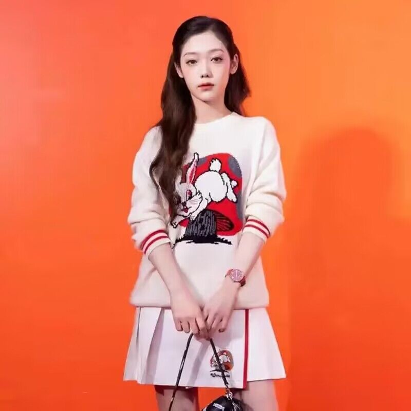 2023 Cute Cartoon Rabbit Mushroom Jacquard Sweater Winter Spring Women' Round Neck Casual Style White Knitted Pullover
2023 Cute Cartoon Rabbit Mushroom Jacquard Sweater Winter Spring Women' Round Neck Casual Style White Knitted Pullover