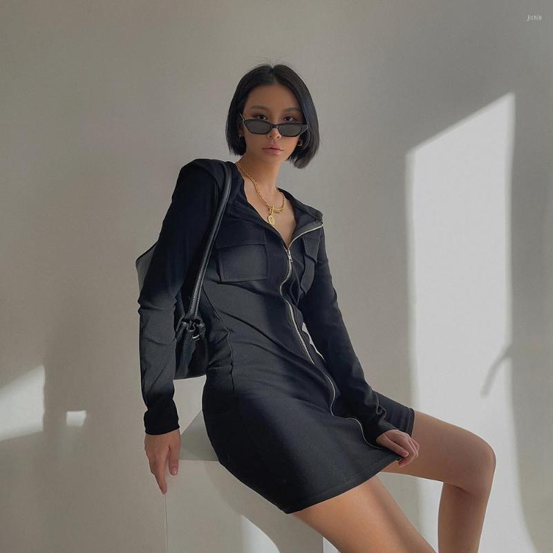 Casual Dresses Long Woman Sexy Hooded Sleeve Zipper Dress High Waist Sweatshirt Hoodies Mini Sportswear Spring Clothes