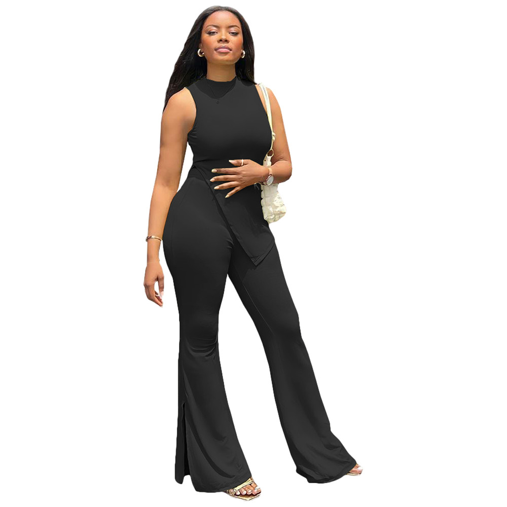 2023 Spring Women Designer Tracksuits Active Outfits Sleeveless Pullover shirt and Flare pants Two Piece Sets Sportswear Casual sports suits Solid Swe