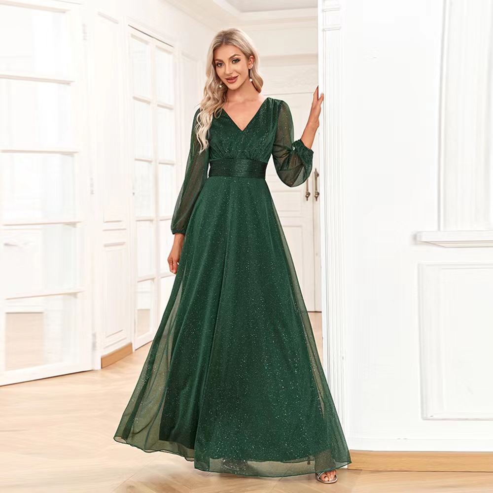 Elegant Green Mother Of The Bride Jewel Neck Long Sleeve Lace Appliques Beaded Sequined Prom Dress Formal Evening Dresses Arabic Dubai Females Robe De