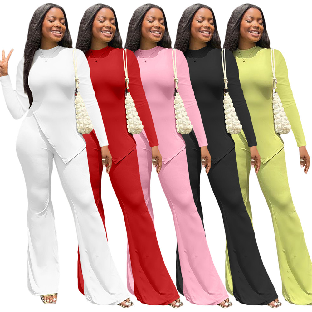 2023 Spring Women Clothes Designer Tracksuits Long Sleeve Outfits Pullover shirt and Flare pants Two Piece Sets Sportswear Casual sports suits Solid S