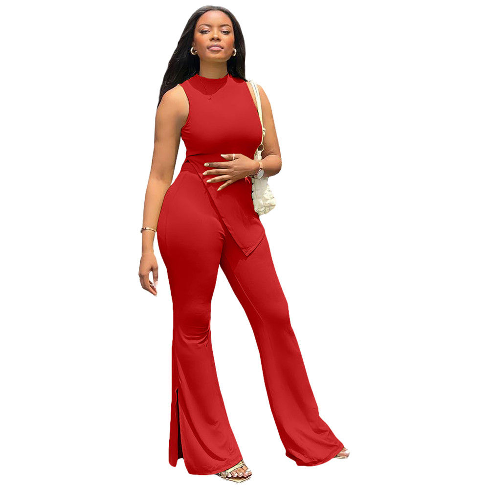 2023 Spring Women Designer Tracksuits Active Outfits Sleeveless Pullover shirt and Flare pants Two Piece Sets Sportswear Casual sports suits Solid Swe