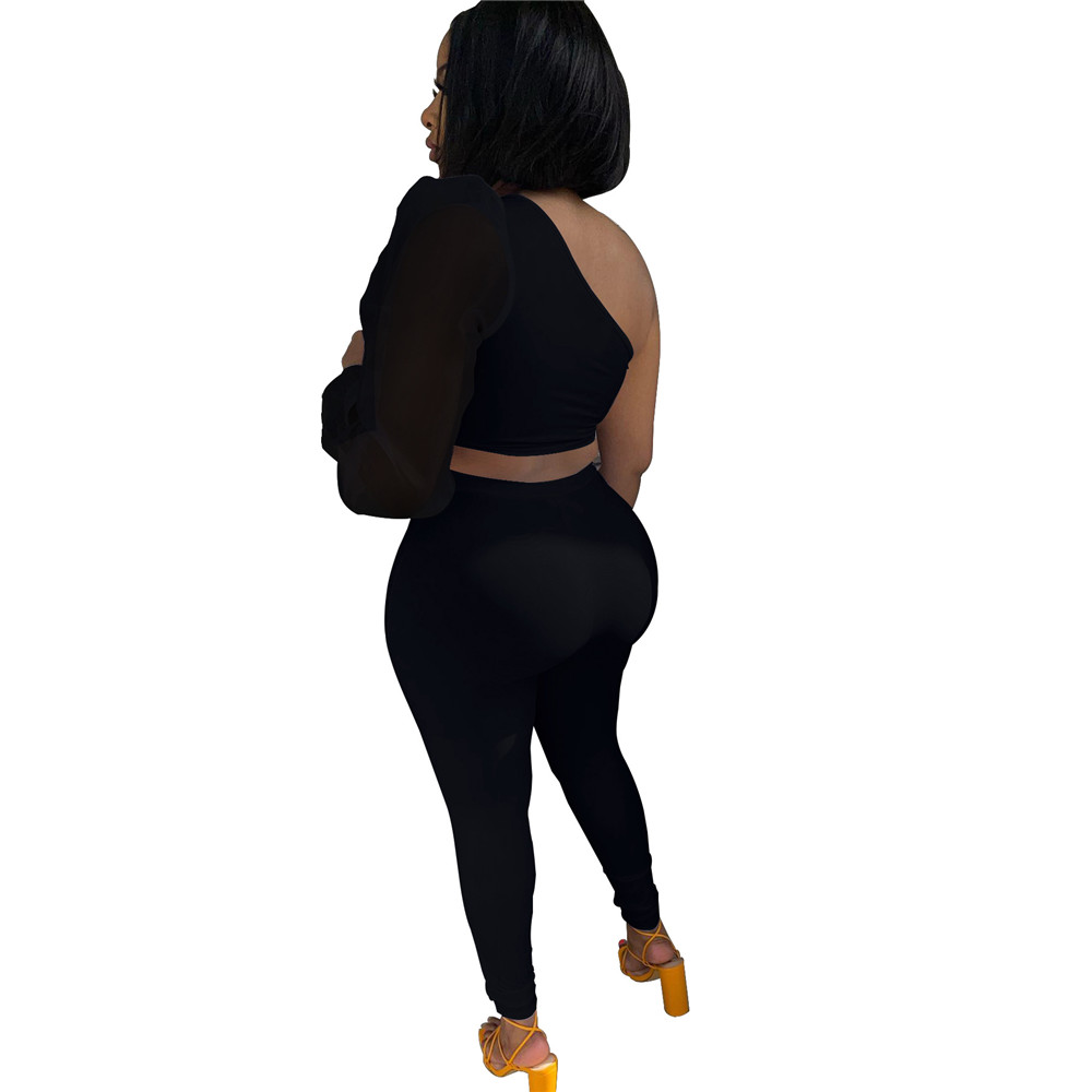 Designer Spring Two Piece Sets Women Tracksuits Summer outfits Autumn Clothes Sexy One Sleeve Crop Top and Pants Matching Sets Solid Sportswear 8332
