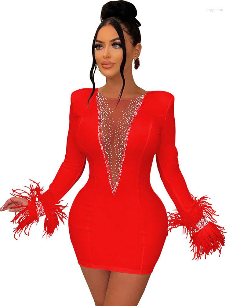Casual Dresses Feather Rhinestone Mesh Bodycon Mini Dress Women Night Club See Through Outfits Party Evening Sexy Diamond Prom Short, Black 
Casual Dresses Feather Rhinestone Mesh Bodycon Mini Dress Women Night Club See Through Outfits Party Evening Sexy Diamond Prom Short, Black