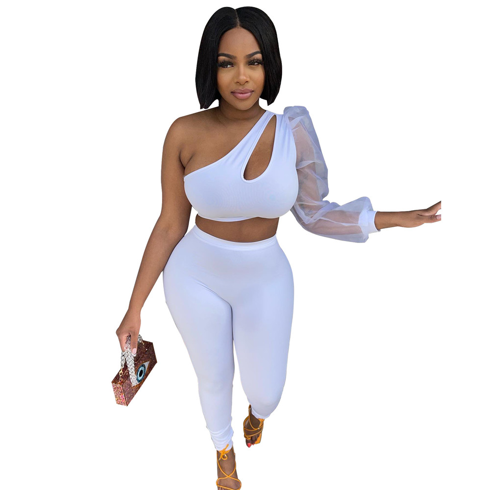 Designer Spring Two Piece Sets Women Tracksuits Summer outfits Autumn Clothes Sexy One Sleeve Crop Top and Pants Matching Sets Solid Sportswear 8332
