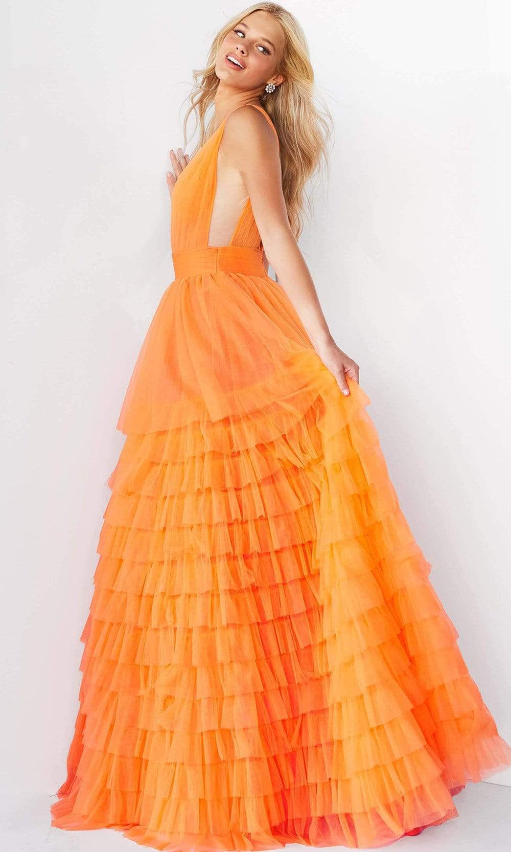 Glamorous Prom Dresses A-line V-neck Sleeveless Solid Color Net Layered Up Pleats Floor Length Backless Zipper Custom Made Evening Dress Plus Size